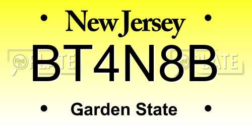 BT4N8B New Jersey License Plate