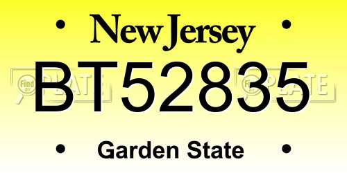 BT52835 New Jersey License Plate