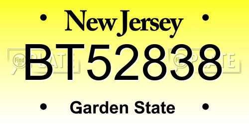 BT52838 New Jersey License Plate