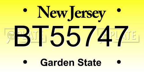 BT55747 New Jersey License Plate