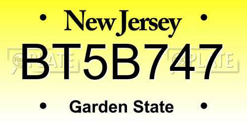 BT5B747 New Jersey License Plate