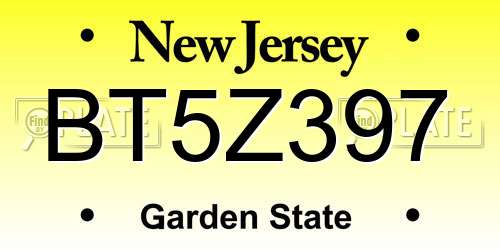 BT5Z397 New Jersey License Plate