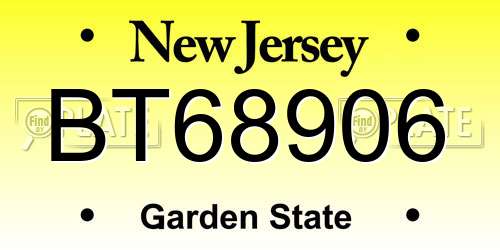 BT68906 New Jersey License Plate