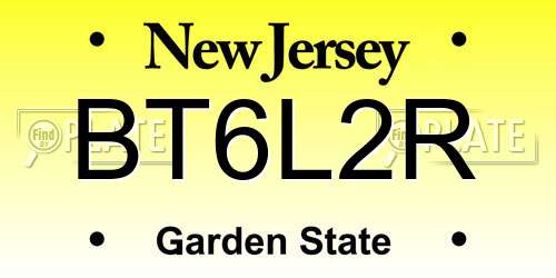 BT6L2R New Jersey License Plate