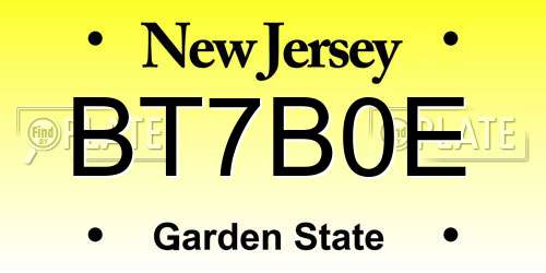 BT7B0E New Jersey License Plate