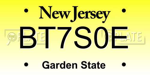 BT7S0E New Jersey License Plate