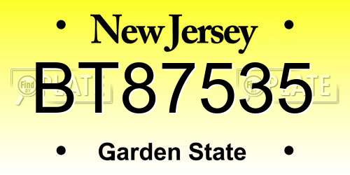 BT87535 New Jersey License Plate
