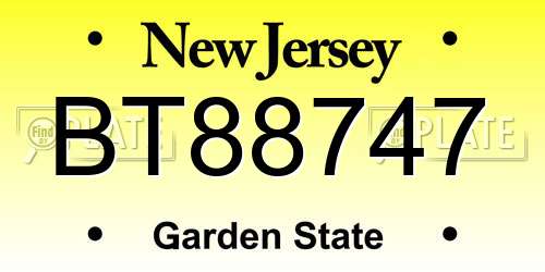 BT88747 New Jersey License Plate