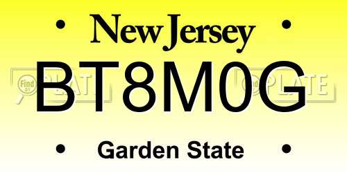 BT8M0G New Jersey License Plate