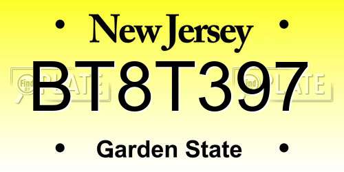 BT8T397 New Jersey License Plate