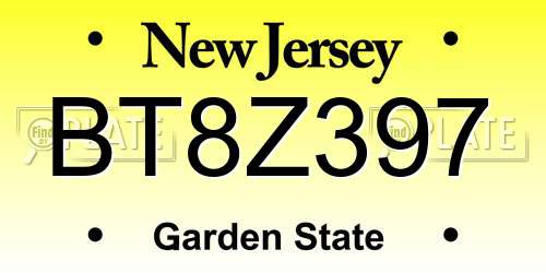 BT8Z397 New Jersey License Plate