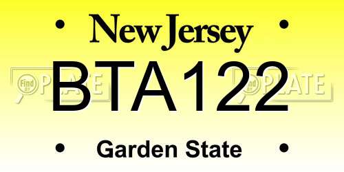 BTA122 New Jersey License Plate
