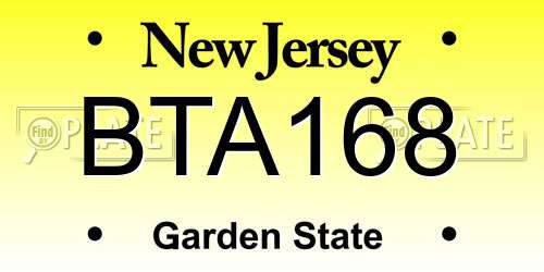 BTA168 New Jersey License Plate