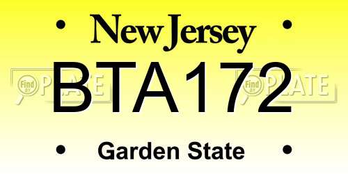BTA172 New Jersey License Plate