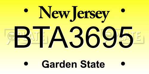 BTA3695 New Jersey License Plate