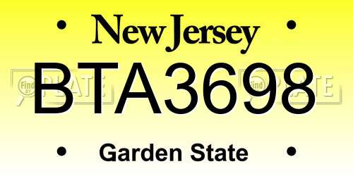 BTA3698 New Jersey License Plate