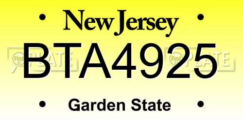 BTA4925 New Jersey License Plate