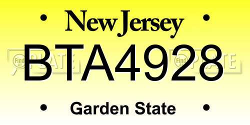 BTA4928 New Jersey License Plate