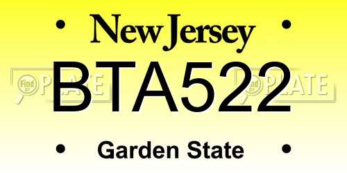 BTA522 New Jersey License Plate