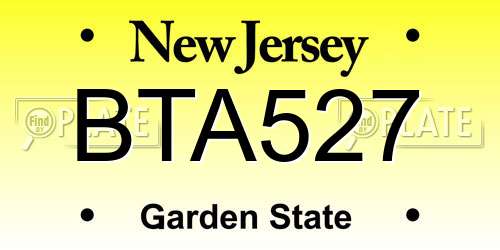 BTA527 New Jersey License Plate