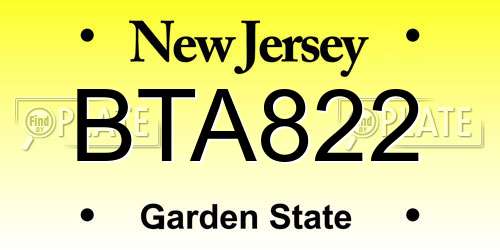 BTA822 New Jersey License Plate
