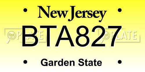 BTA827 New Jersey License Plate