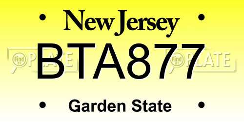BTA877 New Jersey License Plate