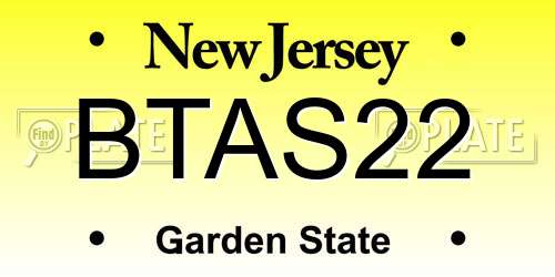 BTAS22 New Jersey License Plate
