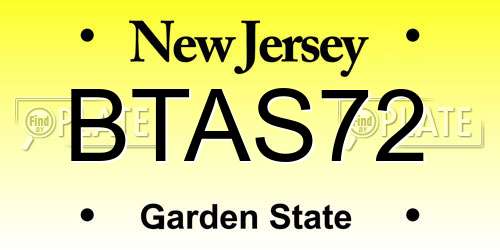 BTAS72 New Jersey License Plate