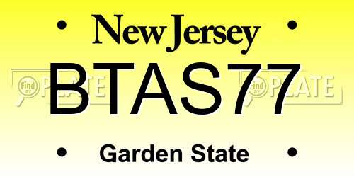BTAS77 New Jersey License Plate
