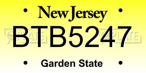 BTB5247 New Jersey License Plate