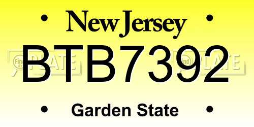 BTB7392 New Jersey License Plate