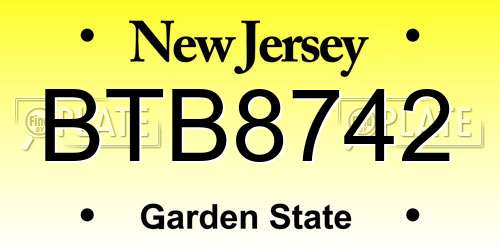 BTB8742 New Jersey License Plate