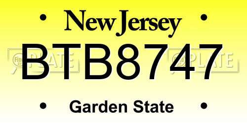BTB8747 New Jersey License Plate