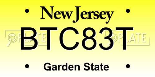 BTC83T New Jersey License Plate