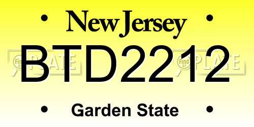 BTD2212 New Jersey License Plate