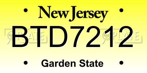 BTD7212 New Jersey License Plate
