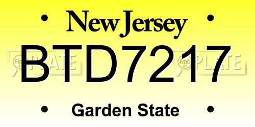 BTD7217 New Jersey License Plate