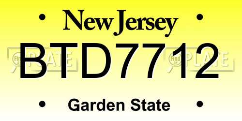 BTD7712 New Jersey License Plate