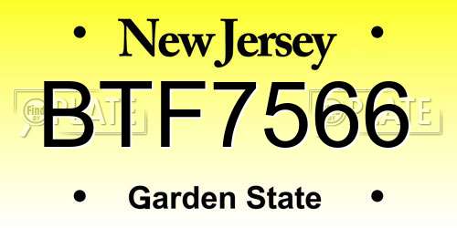 BTF7566 New Jersey License Plate