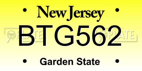 BTG562 New Jersey License Plate