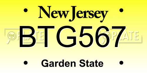 BTG567 New Jersey License Plate