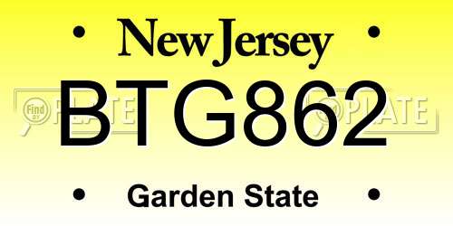 BTG862 New Jersey License Plate