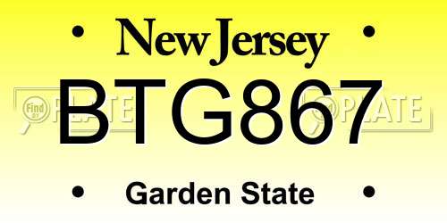BTG867 New Jersey License Plate