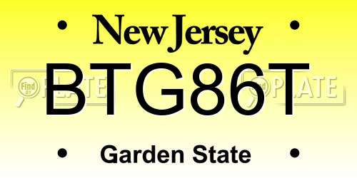 BTG86T New Jersey License Plate