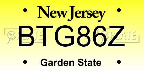 BTG86Z New Jersey License Plate
