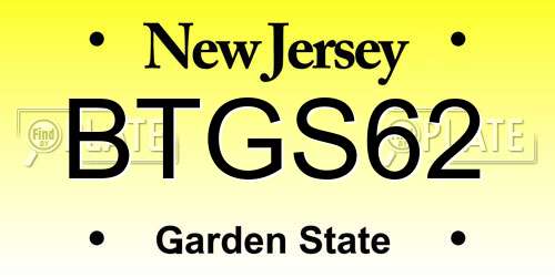 BTGS62 New Jersey License Plate