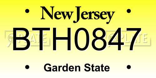 BTH0847 New Jersey License Plate