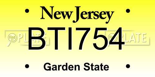 BTI754 New Jersey License Plate