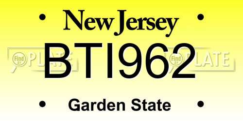 BTI962 New Jersey License Plate
